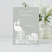 Invitation Pastel menthe blanc paon royal élégant RSVP (Debout devant)