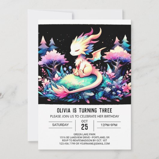 Invitation Pastel Minimaliste Dragon Anniversaire (Devant)
