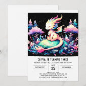 Invitation Pastel Minimaliste Dragon Anniversaire (Devant / Derrière)