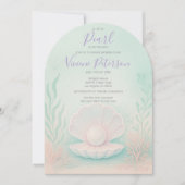 Invitation Pastel Mint and Coral Little Pearl Baby Shower (Devant)
