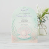 Invitation Pastel Mint and Coral Little Pearl Baby Shower (Debout devant)