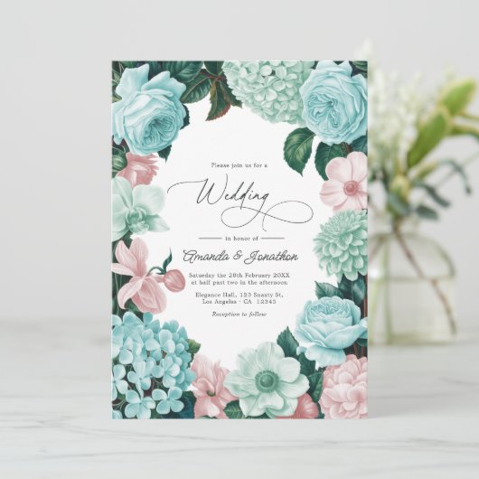 Invitation Pastel Mint, Seafoam & Shell Pink Wedding (Debout devant)