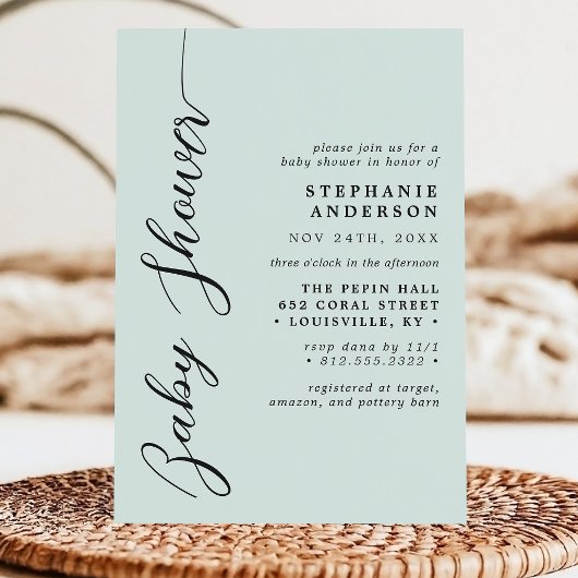 Invitation Pastel Mint Simple Baby shower Moderne Script