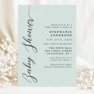 Invitation Pastel Mint Simple Baby shower Moderne Script