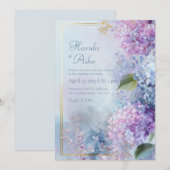 Invitation Pastel Misty Hydrangea Gilded Gold Frame Wedding (Devant / Derrière)