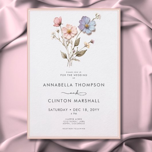 Invitation Pastel moderne Fleur sauvage Mariage rose