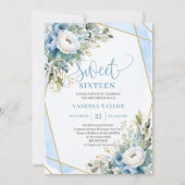 Invitation Pastel mousseux Bleu Blanc Floral Doux 16 Invitati (Devant)