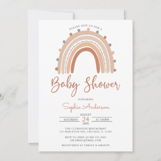 Invitation Pastel Musique Boho Rainbow Baby shower Invita (Devant)