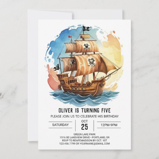 Invitation Pastel Nautical Waves Pirate Anniversaire (Devant)