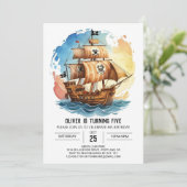 Invitation Pastel Nautical Waves Pirate Anniversaire (Debout devant)