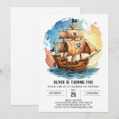 Invitation Pastel Nautical Waves Pirate Anniversaire (Devant / Derrière)