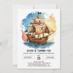 Invitation Pastel Nautical Waves Pirate Anniversaire