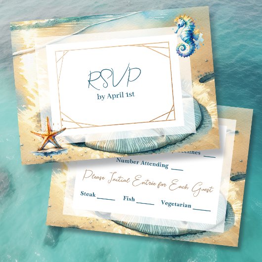 Invitation Pastel Ocean Sand dollar mariage RSVP