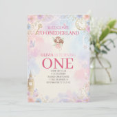 Invitation Pastel Onederland Conte de Fées Première Anniversa (Debout devant)