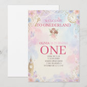 Invitation Pastel Onederland Conte de Fées Première Anniversa (Devant / Derrière)
