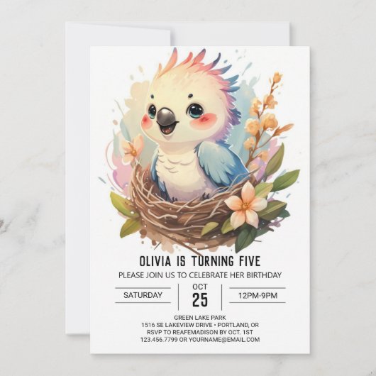 Invitation Pastel Online Bird Bird Anniversaire (Devant)