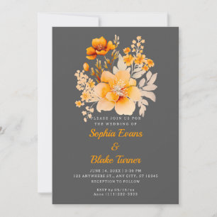 Invitation Pastel Orange Floral Bouquet Fall Grey Mariage