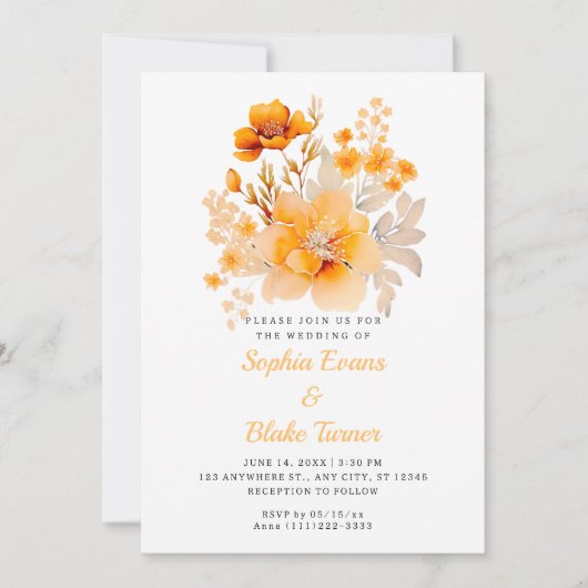 Invitation Pastel Orange Floral Bouquet Fall Orange Mariage (Devant)