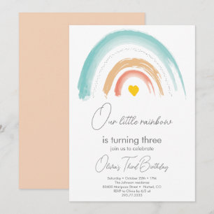 Invitation Pastel Our Little Rainbow Anniversaire fête Beige