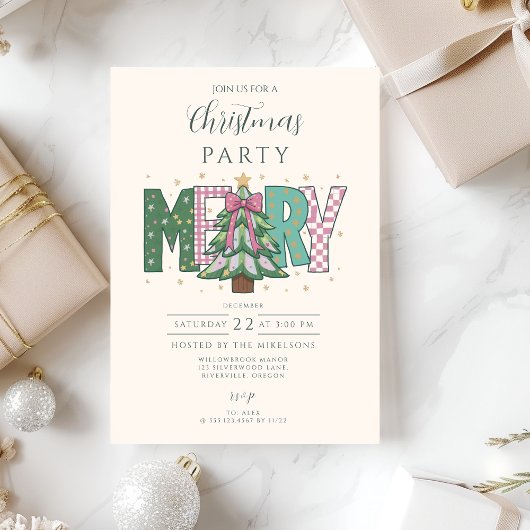Invitation Pastel Patchwork Merry Christmas