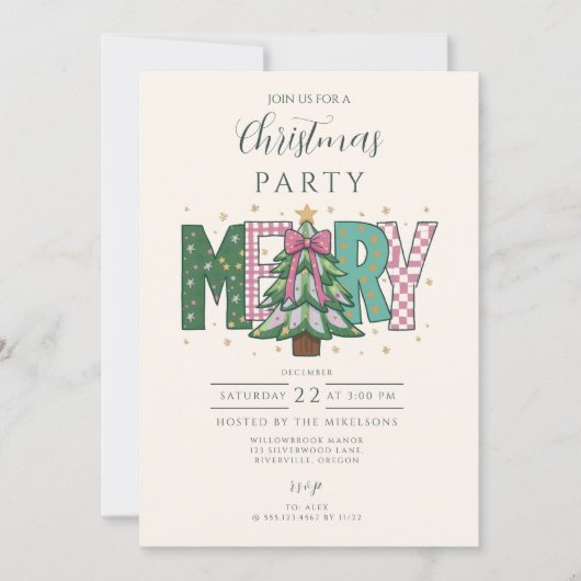 Invitation Pastel Patchwork Merry Christmas (Devant)