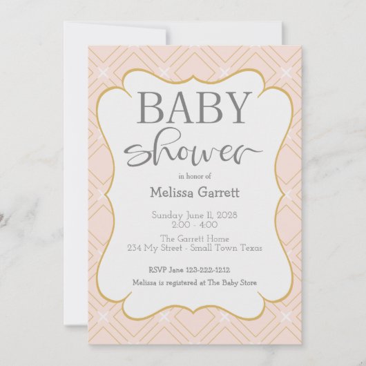 Invitation Pastel Peach et Gold Géométrique Douche (Devant)