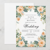 Invitation Pastel Peach Floral Mariage frontalier (Devant / Derrière)