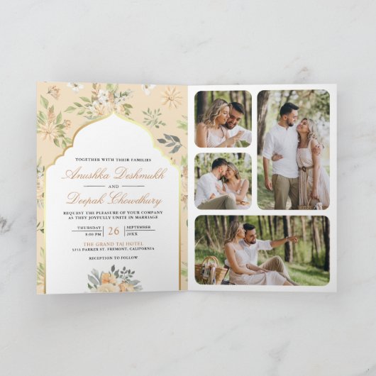 Invitation Pastel Peach Floral QR Code Mariage indien (Intérieur)