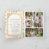 Invitation Pastel Peach Floral tout en un Mariage indien d'or (Intérieur)