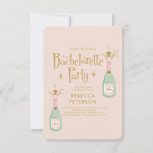 Invitation Pastel Peach Golden Champagne Bachelorte Party