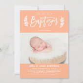 Invitation Pastel Peach Laurel Wreath Baby Photo Baptême (Devant)