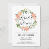 Invitation Pastel Peach Peonies Floral Wreath Fête des mariée (Devant)