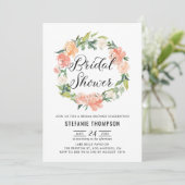 Invitation Pastel Peach Peonies Floral Wreath Fête des mariée (Debout devant)