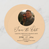 Invitation Pastel Peach Photo Enregistrer la date Round Invit (Devant / Derrière)