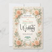 Invitation Pastel Peach & Sage Green Floral Garden Wedding (Devant)