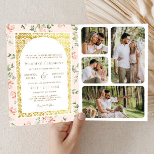 Invitation Pastel pêche floral tout en un or mariage indien