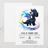 Invitation Pastel Peint Dragon Digital Girl Anniversaire (Devant / Derrière)