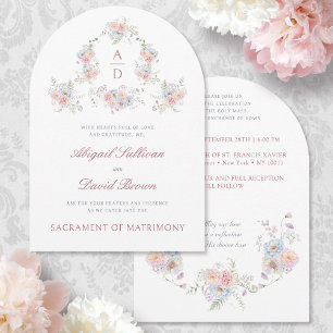 Invitation Pastel Peonies Frame Mariage catholique