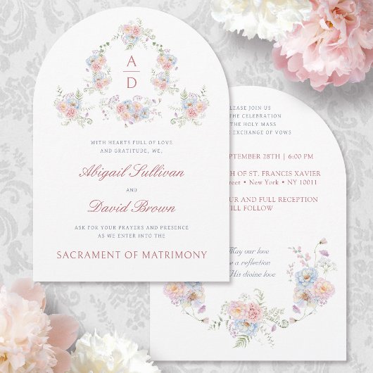 Invitation Pastel Peonies Frame Mariage catholique