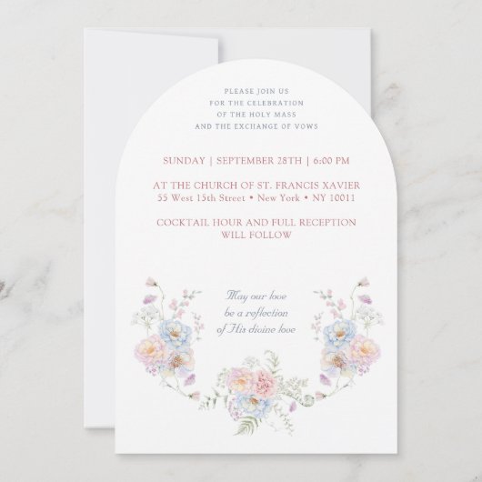 Invitation Pastel Peonies Frame Mariage catholique (Dos)