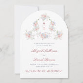 Invitation Pastel Peonies Frame Mariage catholique (Devant)