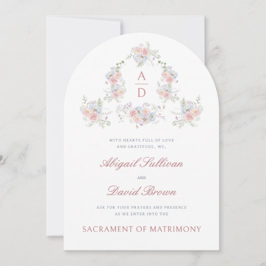 Invitation Pastel Peonies Frame Mariage catholique (Devant)