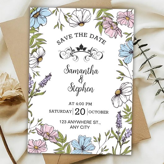 Invitation Pastel Pink and Green and Blue Save The Date