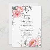 Invitation Pastel Pink and Grey Boho Floral Drive Par Douche (Devant)