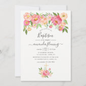 Invitation Pastel Pink Aquarelle Peonies Baptême (Devant)