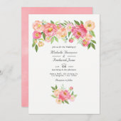 Invitation Pastel Pink Aquarelle Peony QR Code RSVP Mariage (Devant / Derrière)