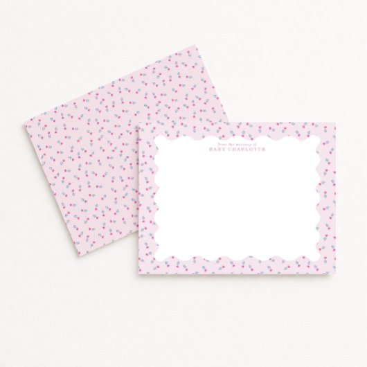 Invitation Pastel Pink Baby Floral Wavy Border Note Card