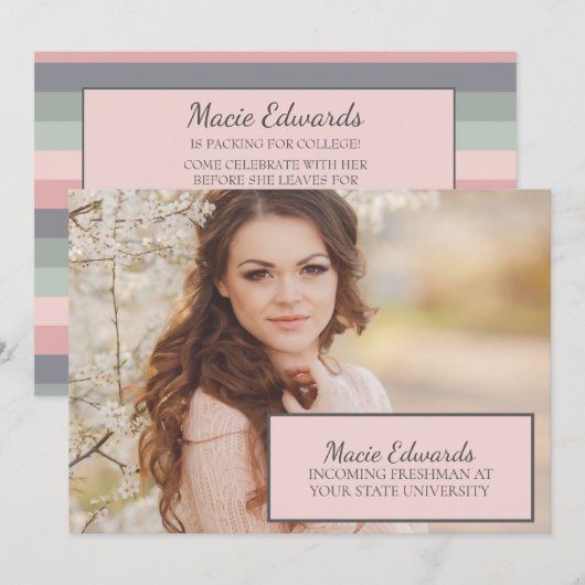 Invitation Pastel Pink Blue Green Photo CollegeTrunk Party (Devant / Derrière)