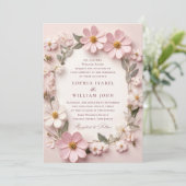Invitation Pastel Pink Blush Boho Fleur sauvage code QR Maria (Debout devant)