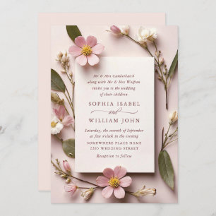 Invitation Pastel Pink Blush Boho Fleur sauvage code QR Maria